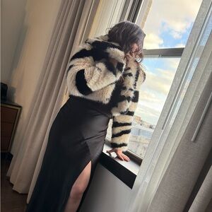 Avec Les Filles Faux-Fur Zebra Cropped Coat